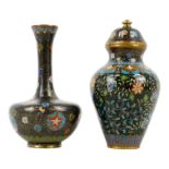 A 20th century baluster shaped cloisonne lidded vase - decorated with birds, insects and flowers