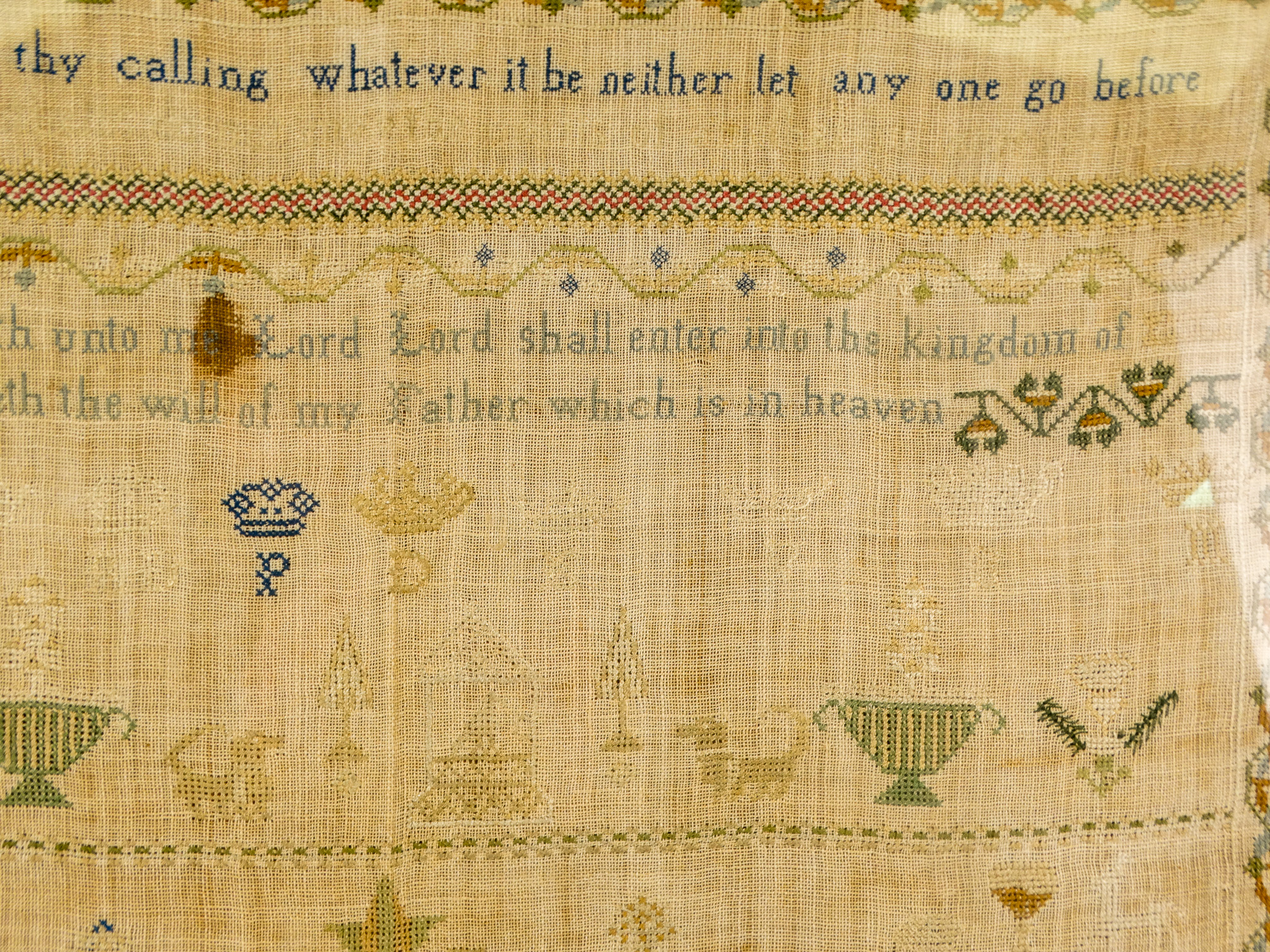 An early 19th century sampler - Maria Clayton, dated 6th October 1811, of typical form with cottage, - Image 5 of 6