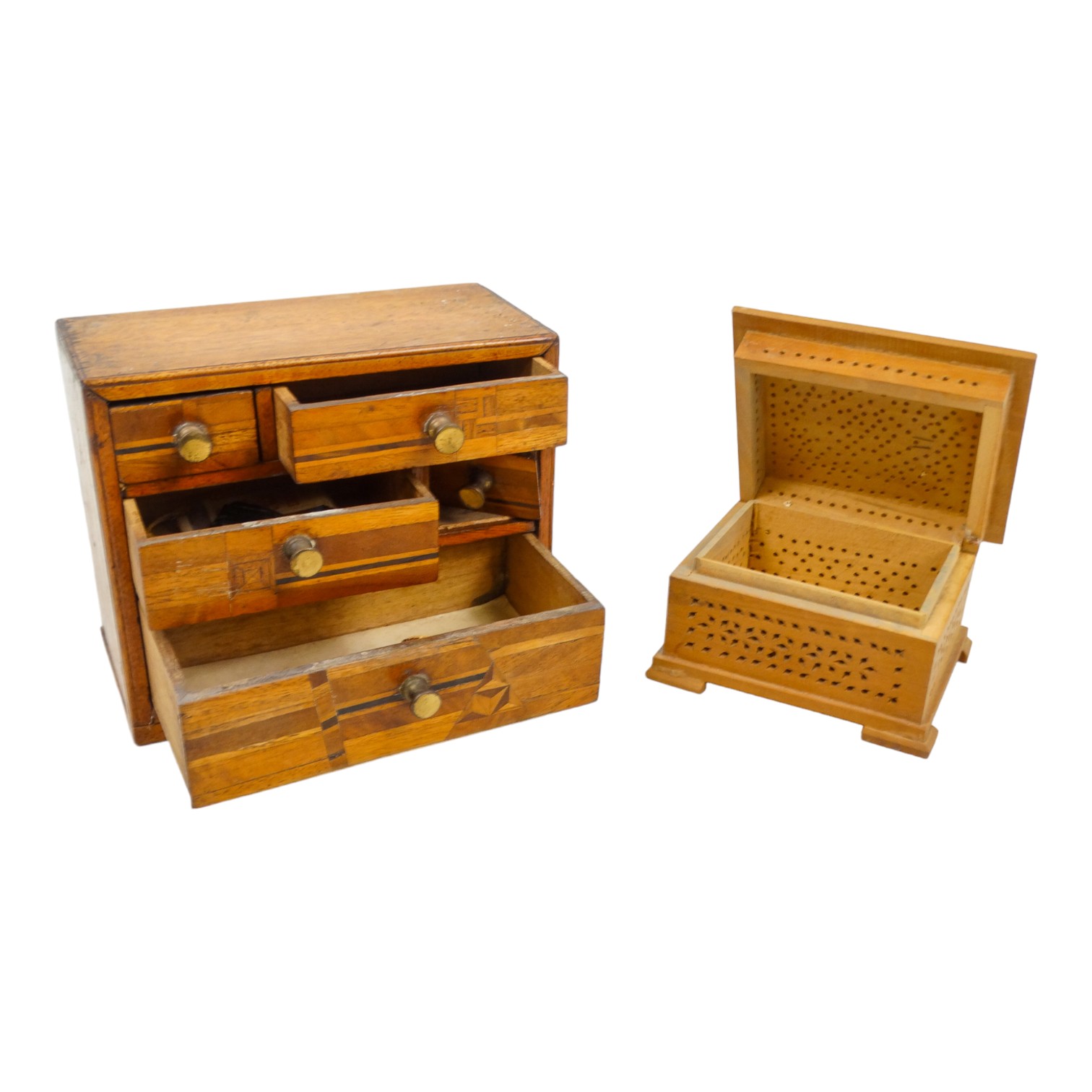 A late 19th century miniature chest - with asymmetrical inlay to drawers, 14cm wide - Image 2 of 4