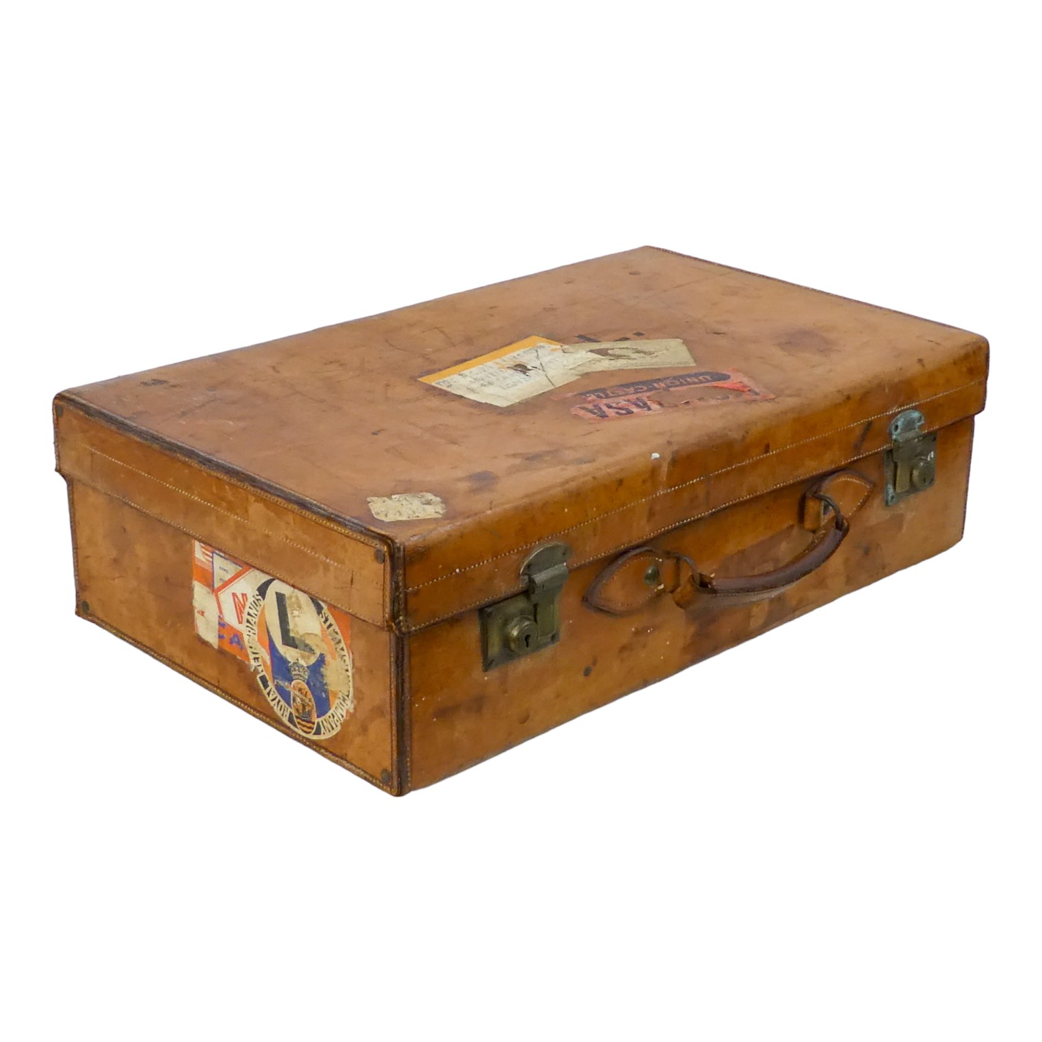 An early 20th century tan leather suitcase - with interesting luggage labels, together with - Image 4 of 11
