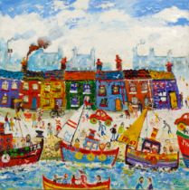 #Simeon STAFFORD (British b. 1956) Newlyn Harbour Oil on canvas Signed lower right, titled and dated