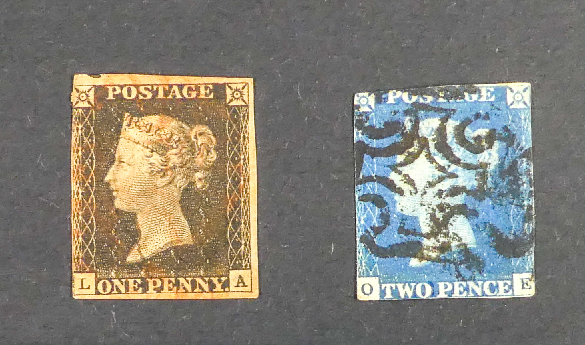 1840 PENNY BLACK AND 2D BLUE PAIR - A 3 margin 1d black plus a 2d blue (no margins).