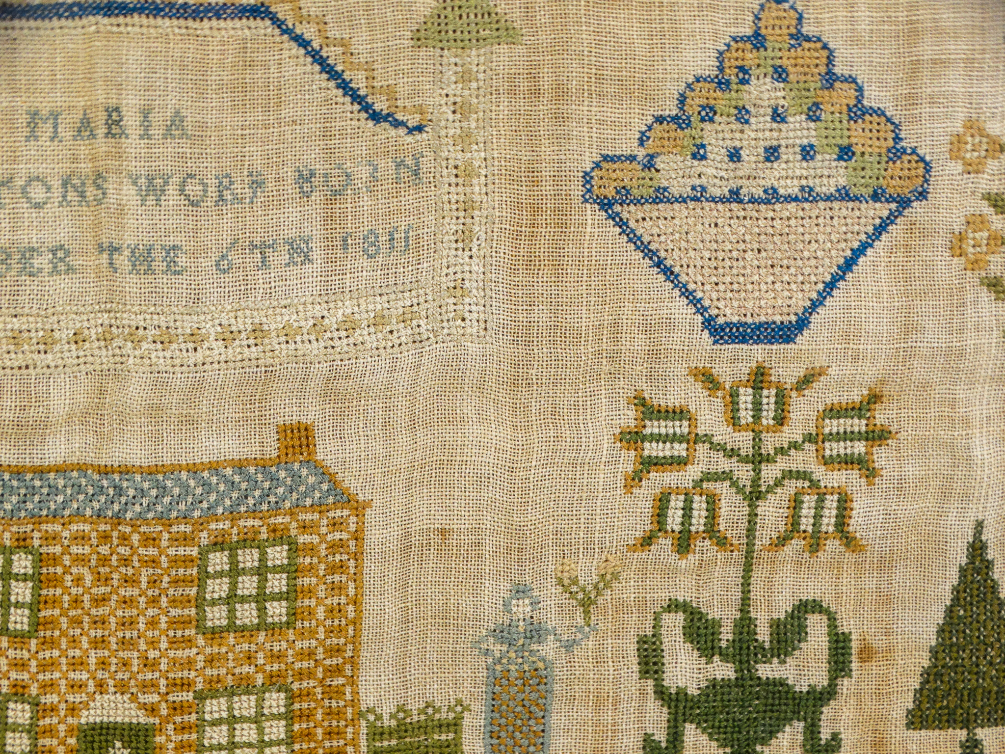 An early 19th century sampler - Maria Clayton, dated 6th October 1811, of typical form with cottage, - Image 3 of 6