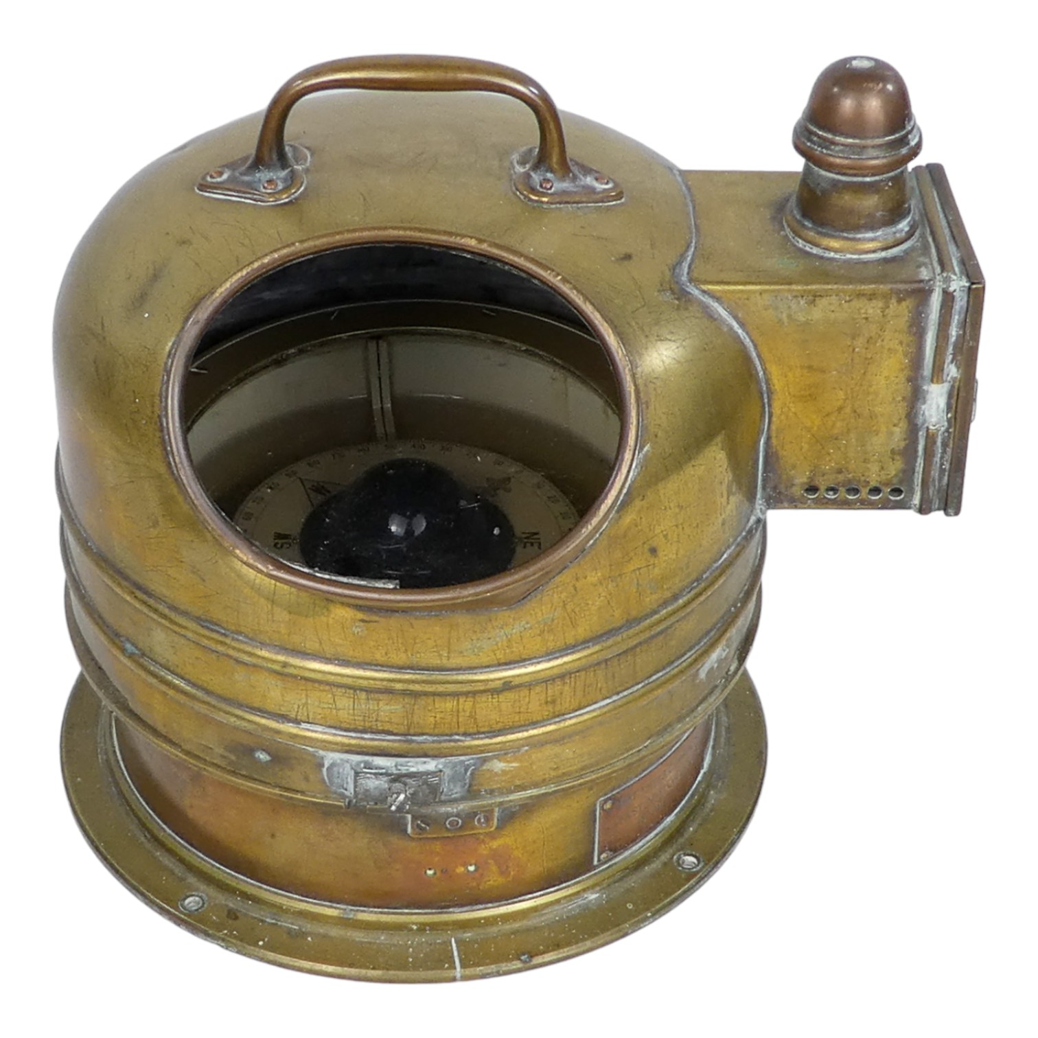 An early 20th century brass binnacle compass - patt. 1133 Fast Motor Boats, the dome with handle