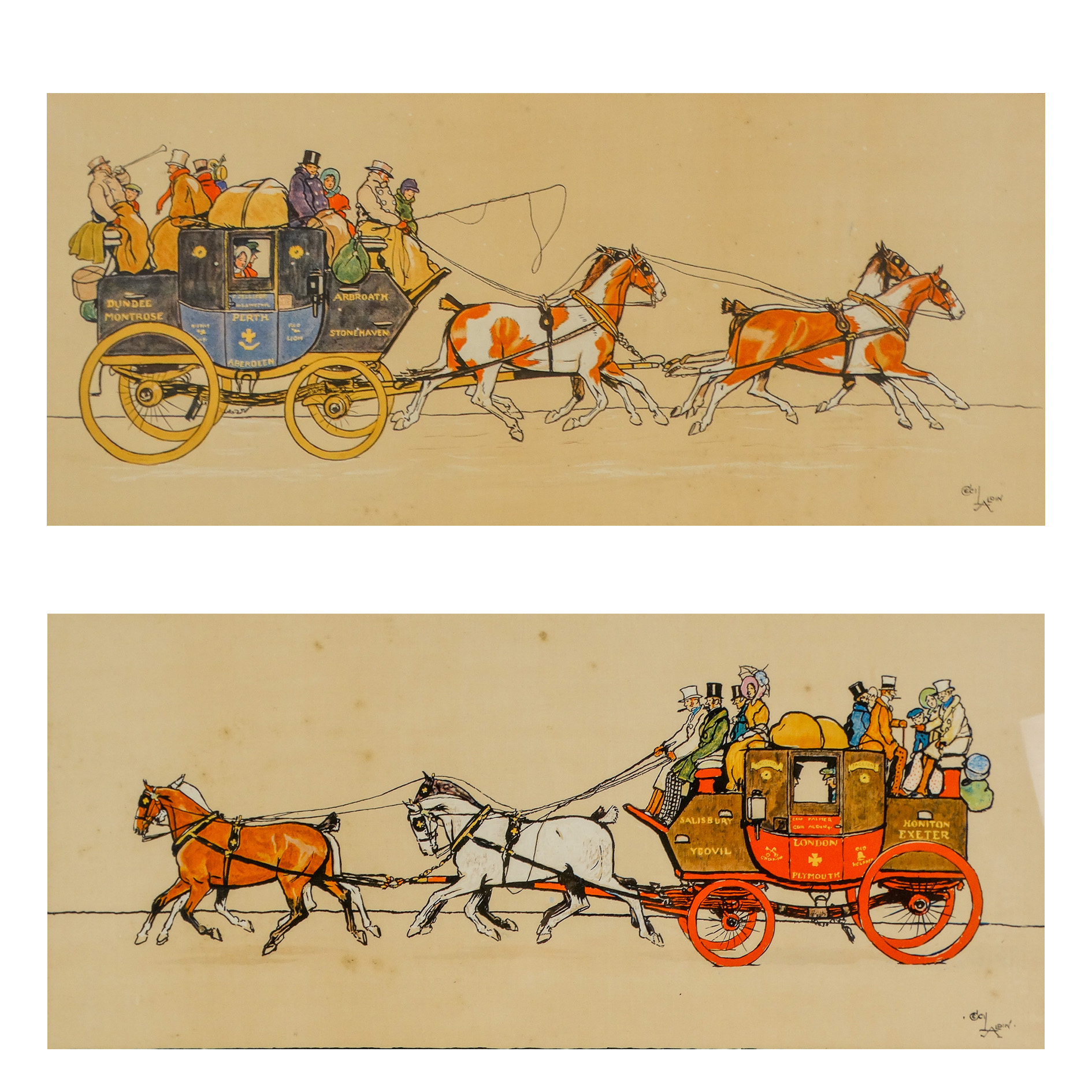Cecil ALDIN A pair of coaching prints Framed and glazed Each picture size 31 x 67cm Each overall