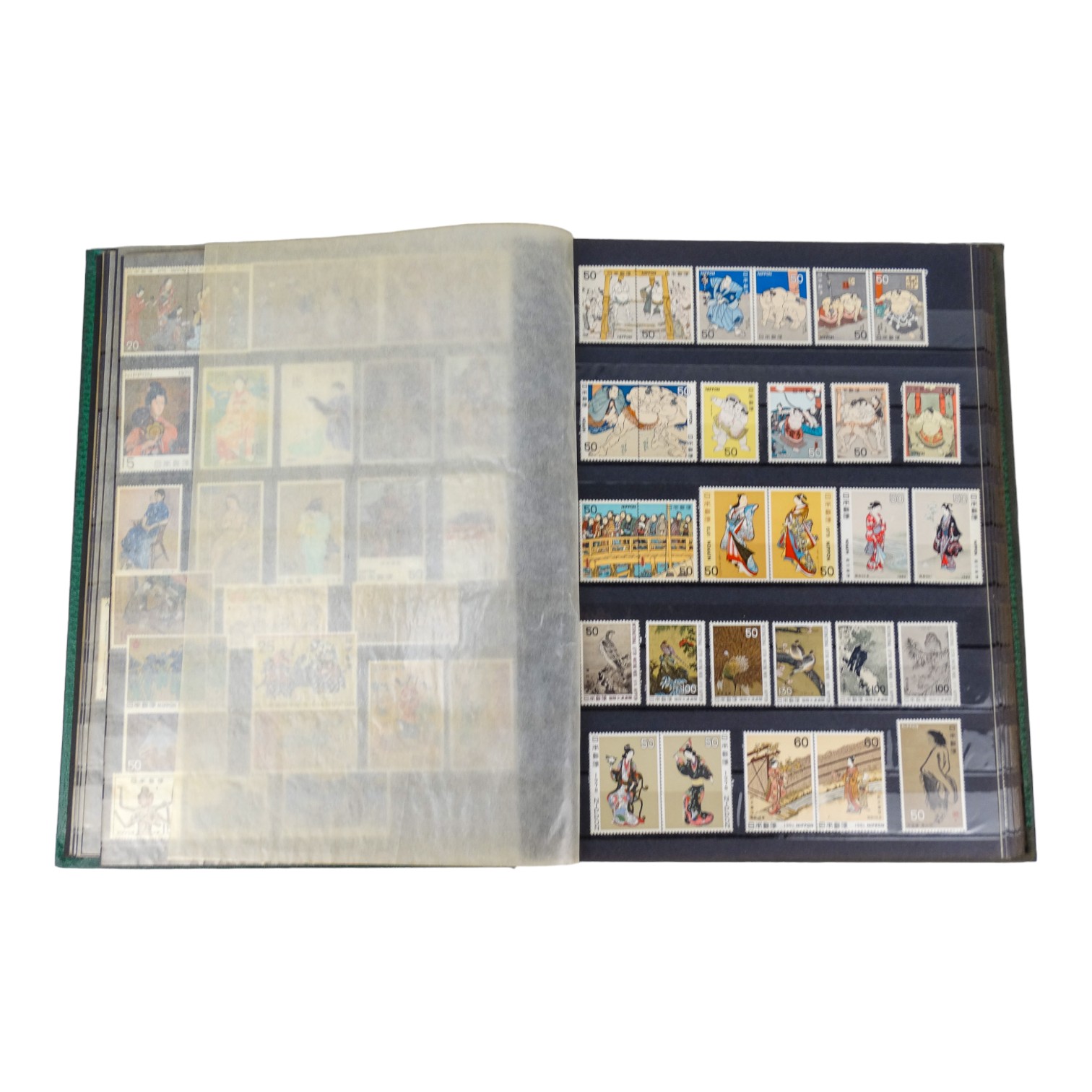 ART STAMPS OF FRANCE, ISREAL, JAPAN - INCLUDES MANY MINT - A green stock book full of art stamps - Image 4 of 4