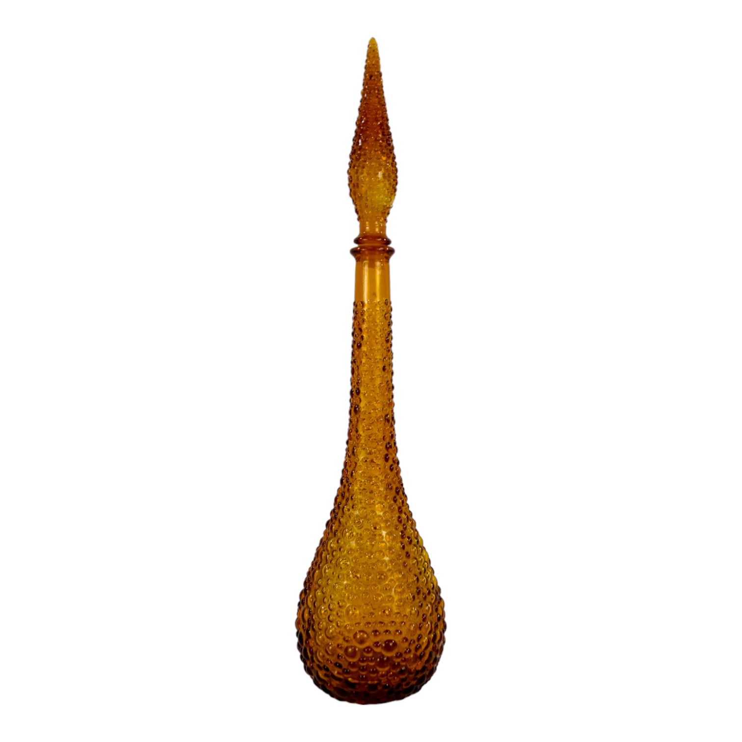 An Empoli genie bottle vase and stopper - amber with blister decoration, 57cm high