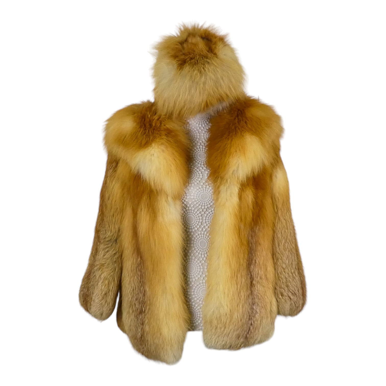 A ladies fox fur coat - the short jacket, 64cm long, together with a hat