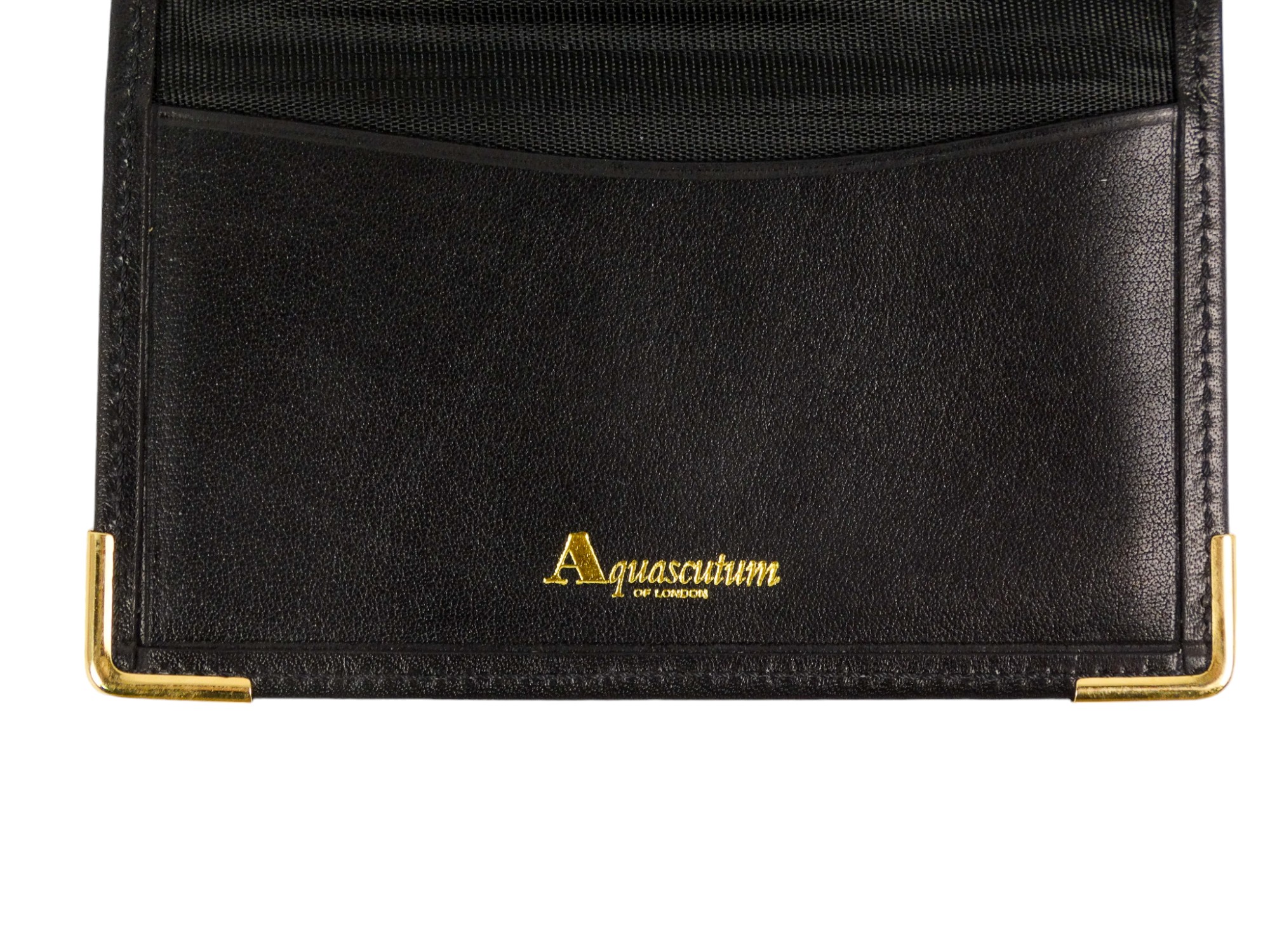 An Aquascutum black leather card wallet - with gilt metal corners, width 10.8cm, boxed. - Image 3 of 4