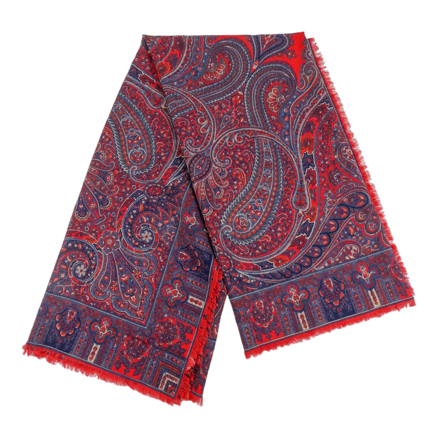 A wool shawl by Liberty - with a red and blue paisley pattern, 130 x 130cm. - Image 2 of 4