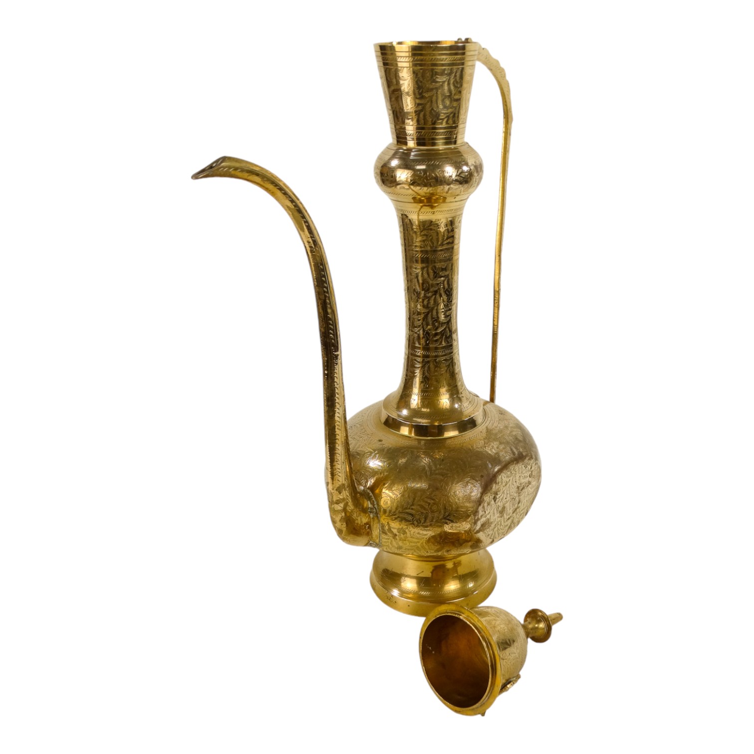 A 20th century Indian brass coffee pot - with incised foliate decoration, 66cm high - Image 7 of 7