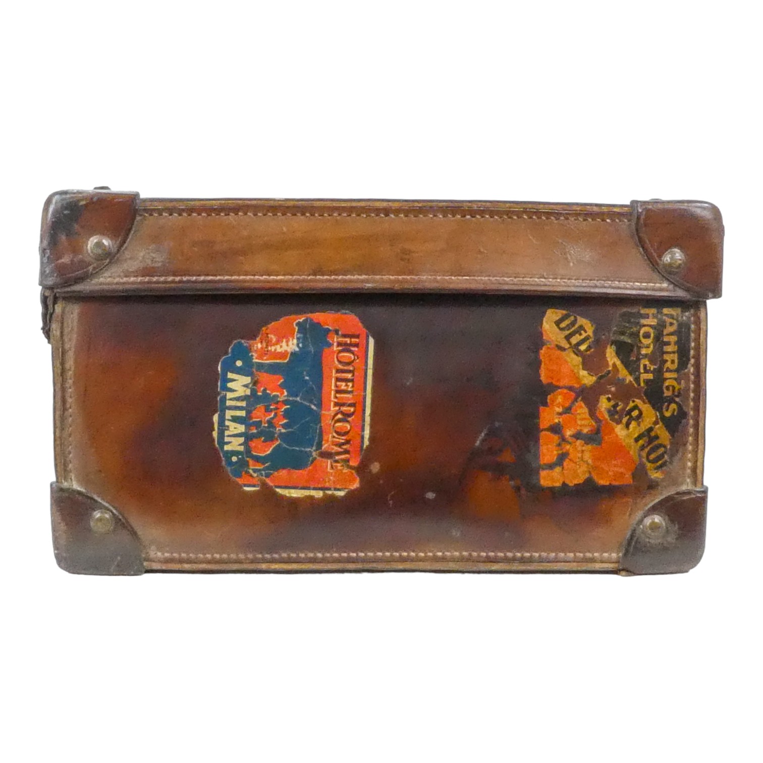 An early 20th century tan leather suitcase - with interesting luggage labels, together with - Image 10 of 11