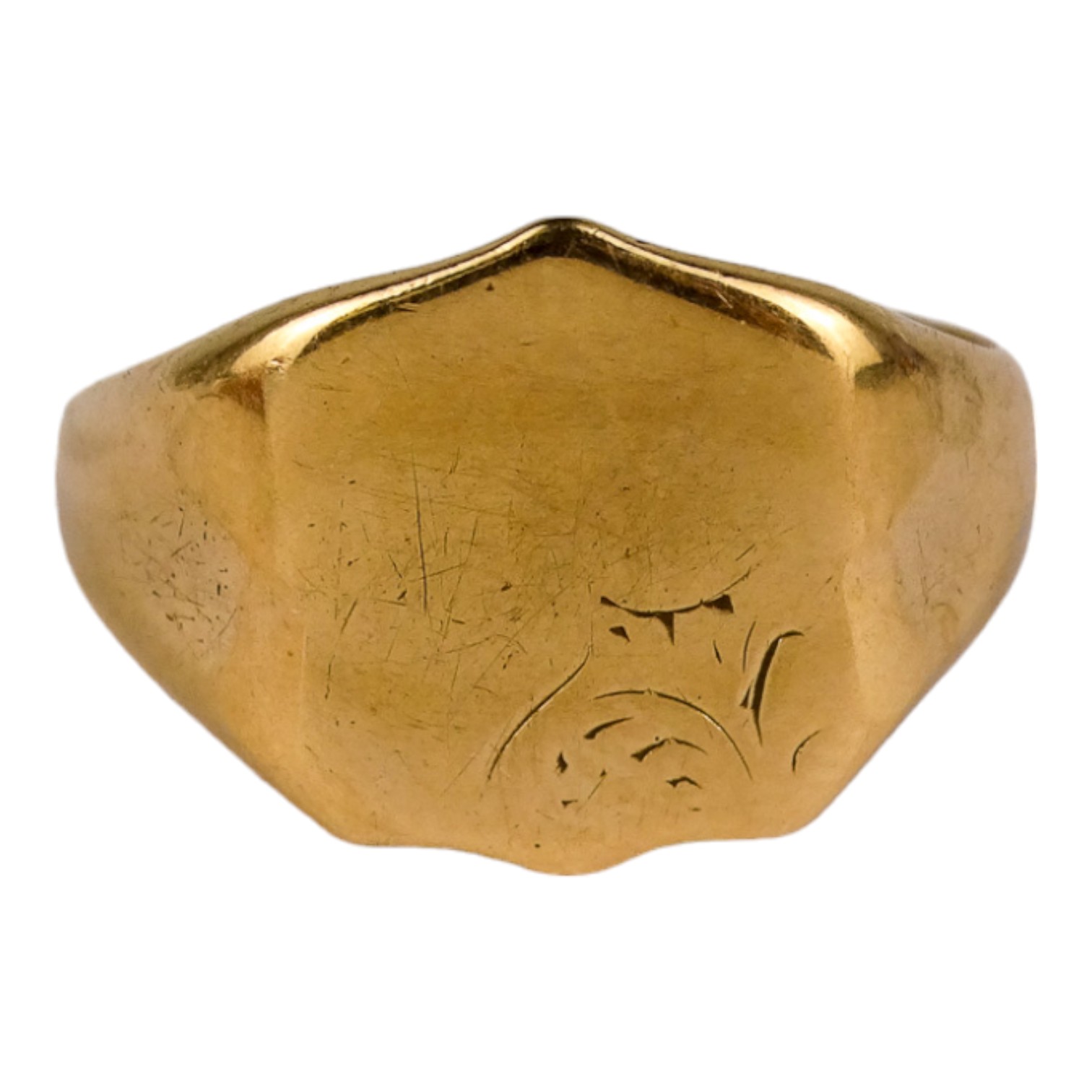 A 9ct yellow gold signet ring - size Q/R, weight 4.1g.