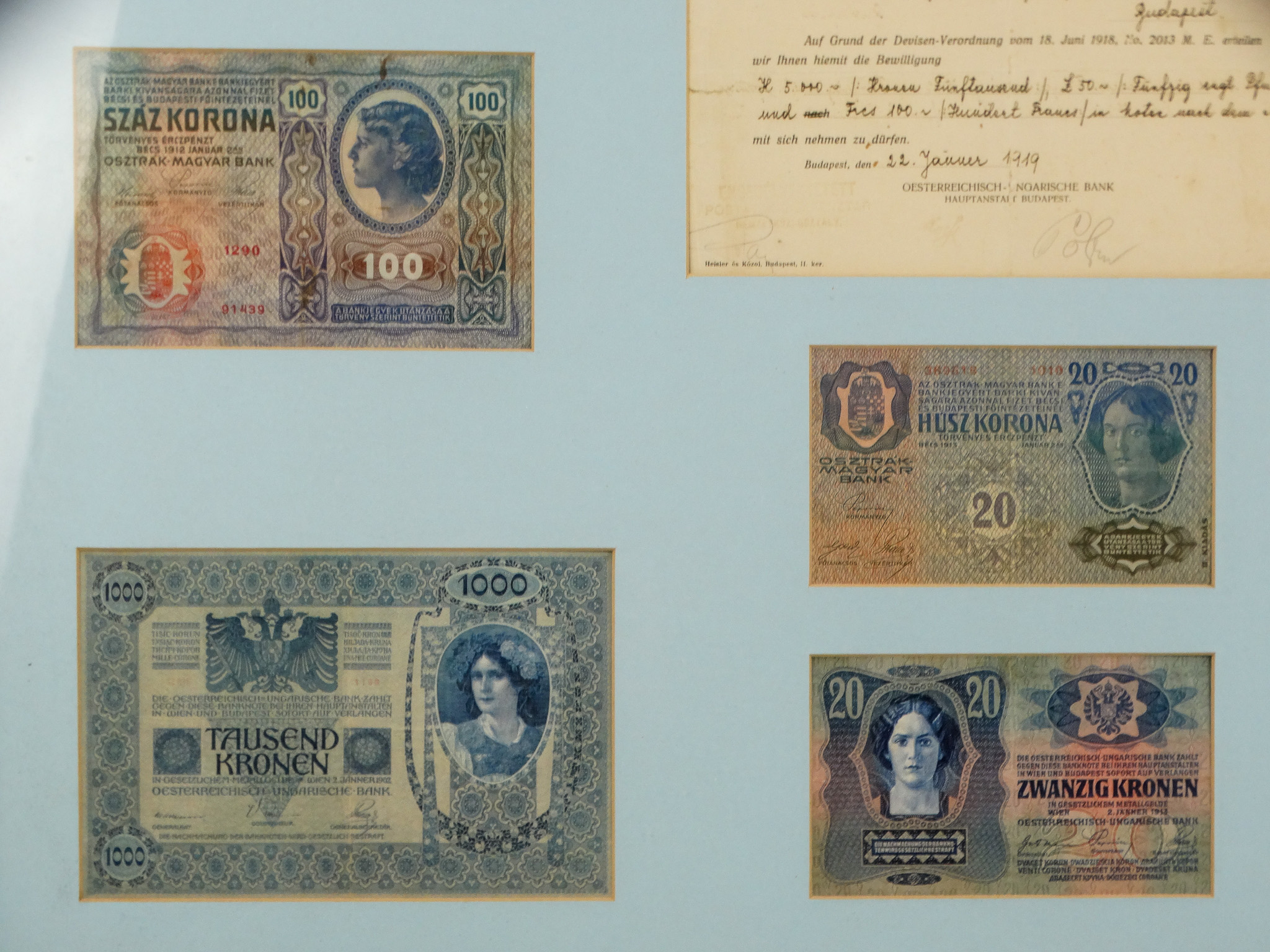 A framed group of Hungarian bank notes - the nine various notes framed with a signed certificate, - Image 5 of 6