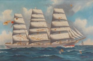 # Woolston BARRATT (19th/20th Century) A Three Masted Tea Clipper Oil on canvas Signed lower right