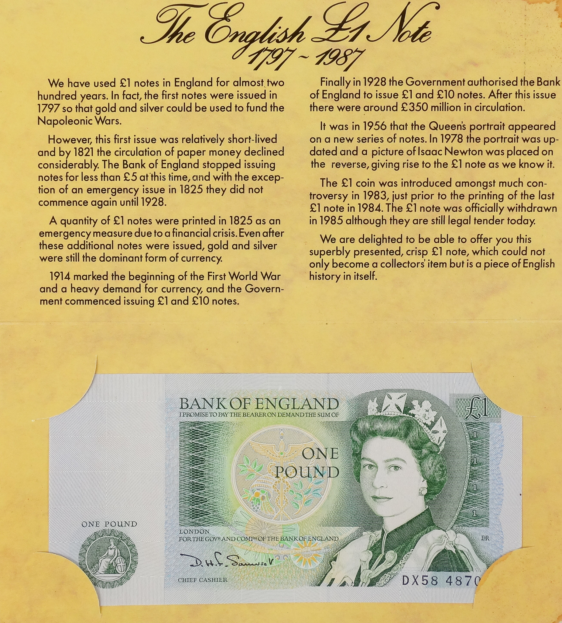 A One Pound note - last issue D H F Somerset, uncirculated, together with five further one pound - Image 2 of 6