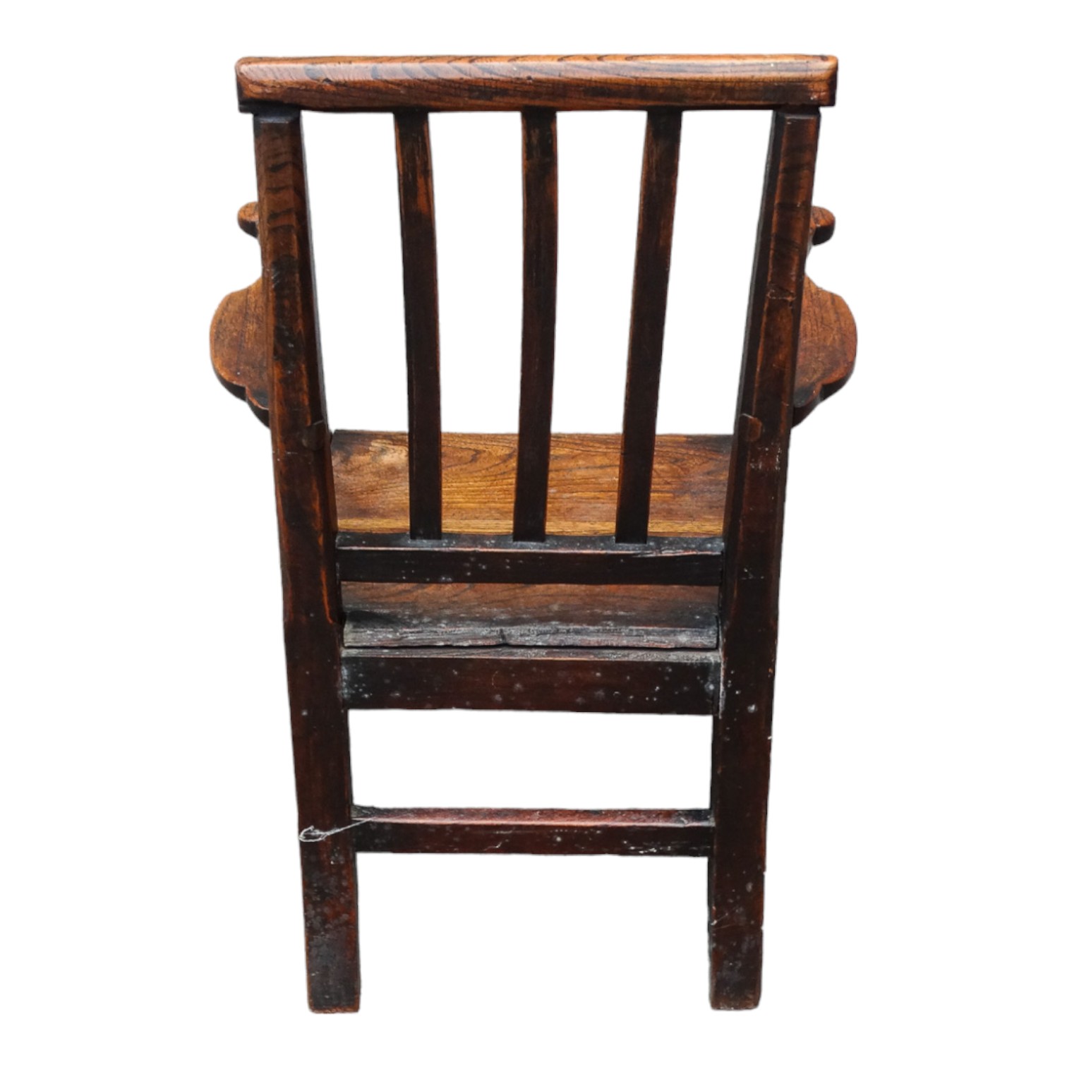 A late 18th century elm child's chair - the stick back above open arms and solid seat on square legs - Image 3 of 5