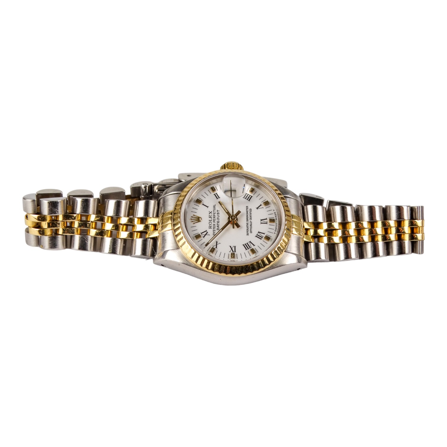 A Rolex ladies 18ct gold and steel Oyster Perpetual Datejust chronometer wristwatch - with baton