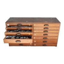 A fourteen drawer collector's case - containing various samples including Nipplewort and Flax,