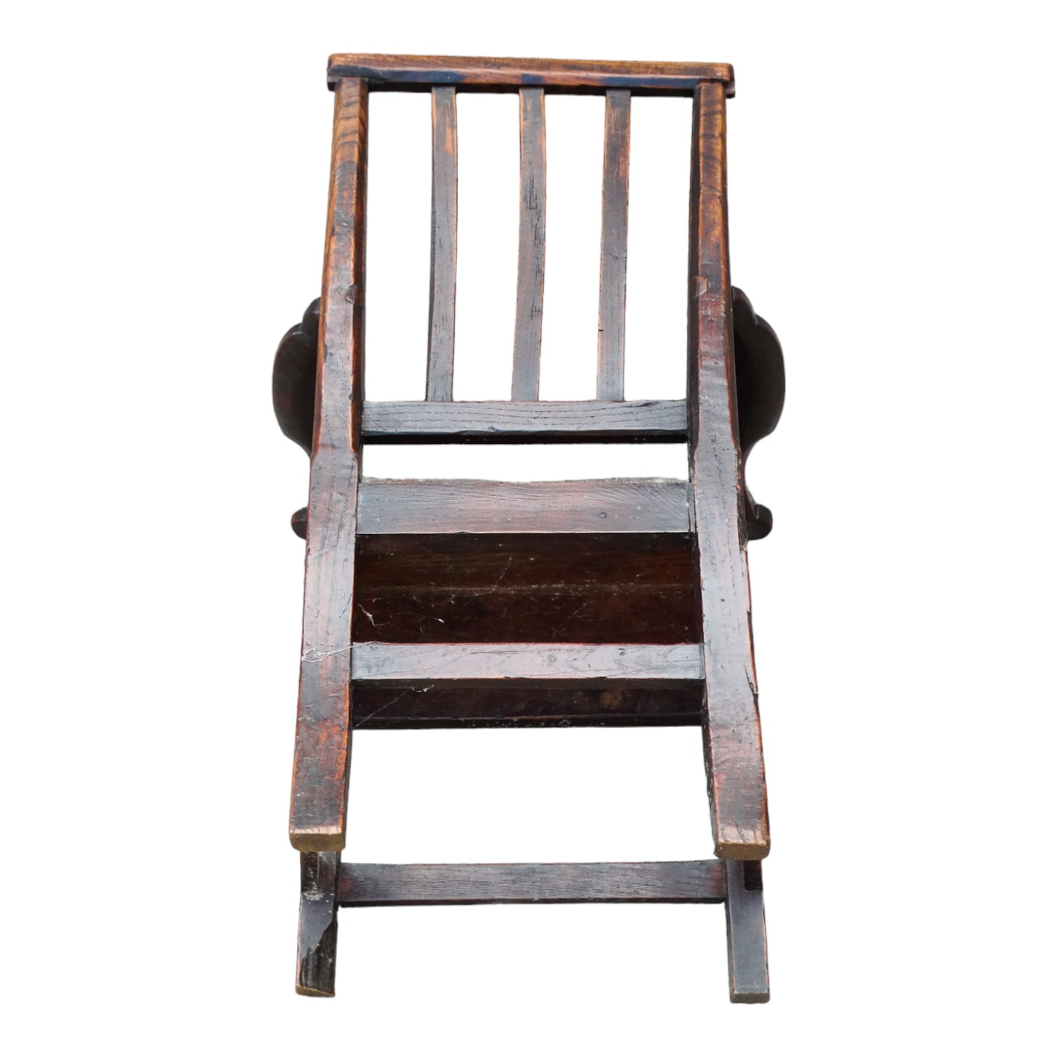 A late 18th century elm child's chair - the stick back above open arms and solid seat on square legs - Image 5 of 5