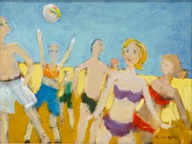 # Paul W. OZERE (20th Century) Playing Ball On The Beach Oil on canvas Signed lower right Framed
