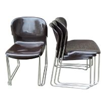 A set of five brown polycarbonate and chrome stacking chairs by Gerd Lange for Drabert - the moulded