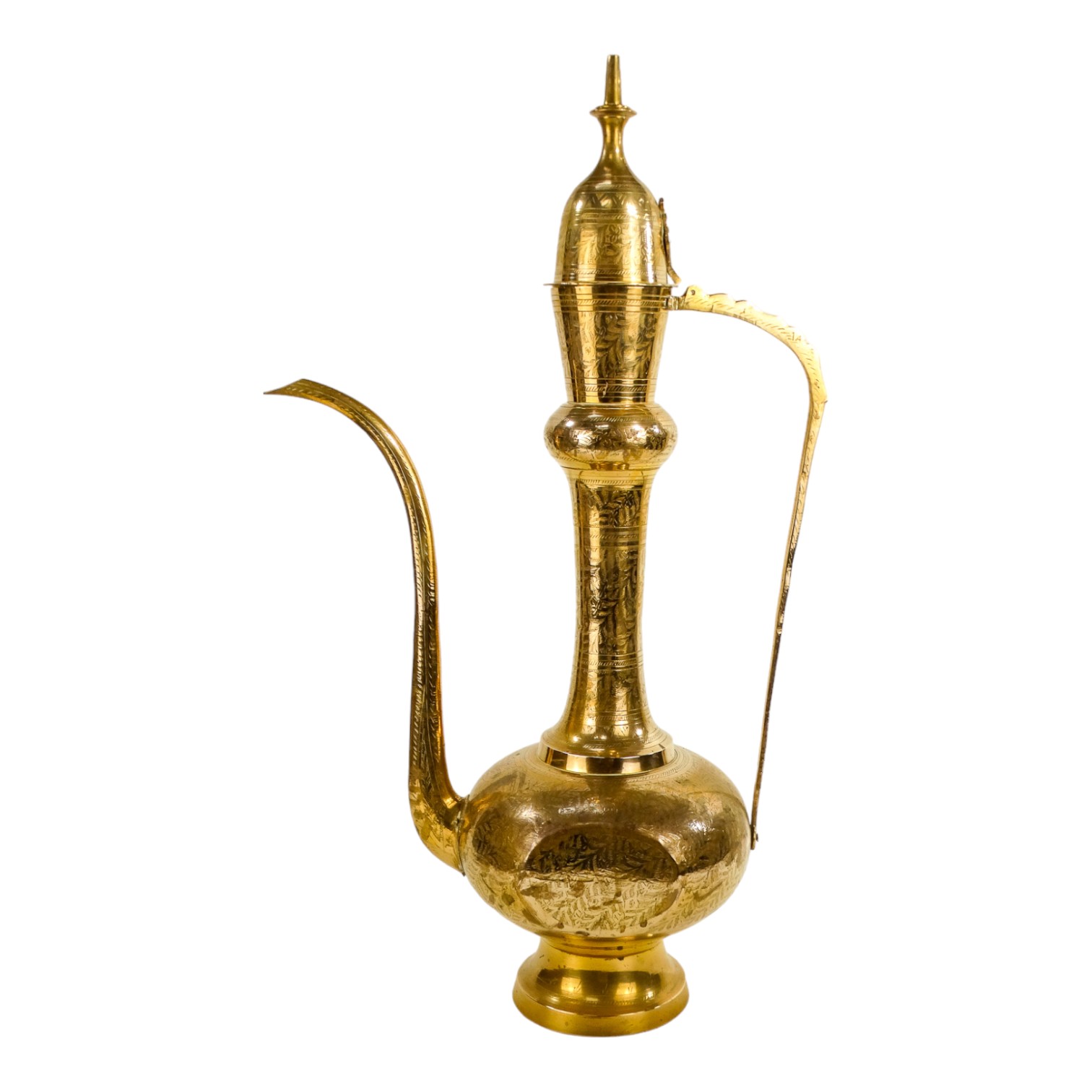 A 20th century Indian brass coffee pot - with incised foliate decoration, 66cm high - Image 6 of 7