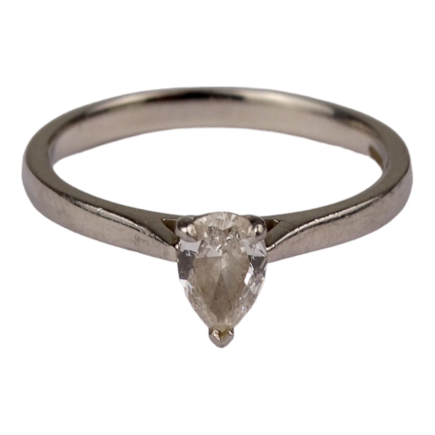 A platinum and diamond solitaire ring - the pear shaped diamond of 0.50ct approximately, VS2, colour - Image 4 of 7