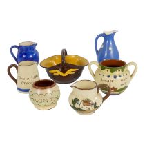 A Watcombe Pottery Torquay ware pottery cream jug - together with six other smilar pottery items