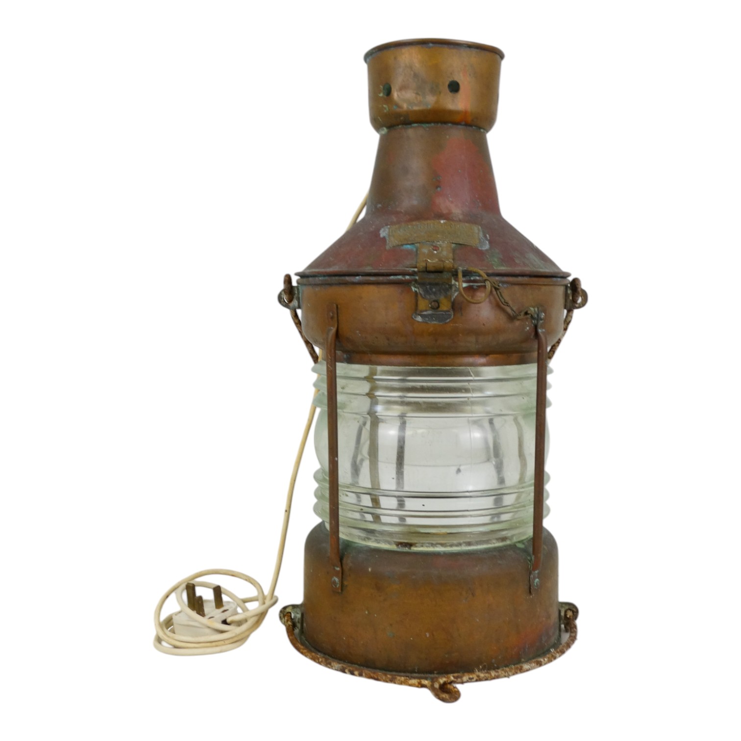 An early 20th century masthead light by H. Henriksen - copper with wrought steel handles,