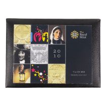 The Royal Mint UK 2010 proof coin set - in black leather case and with paperwork.