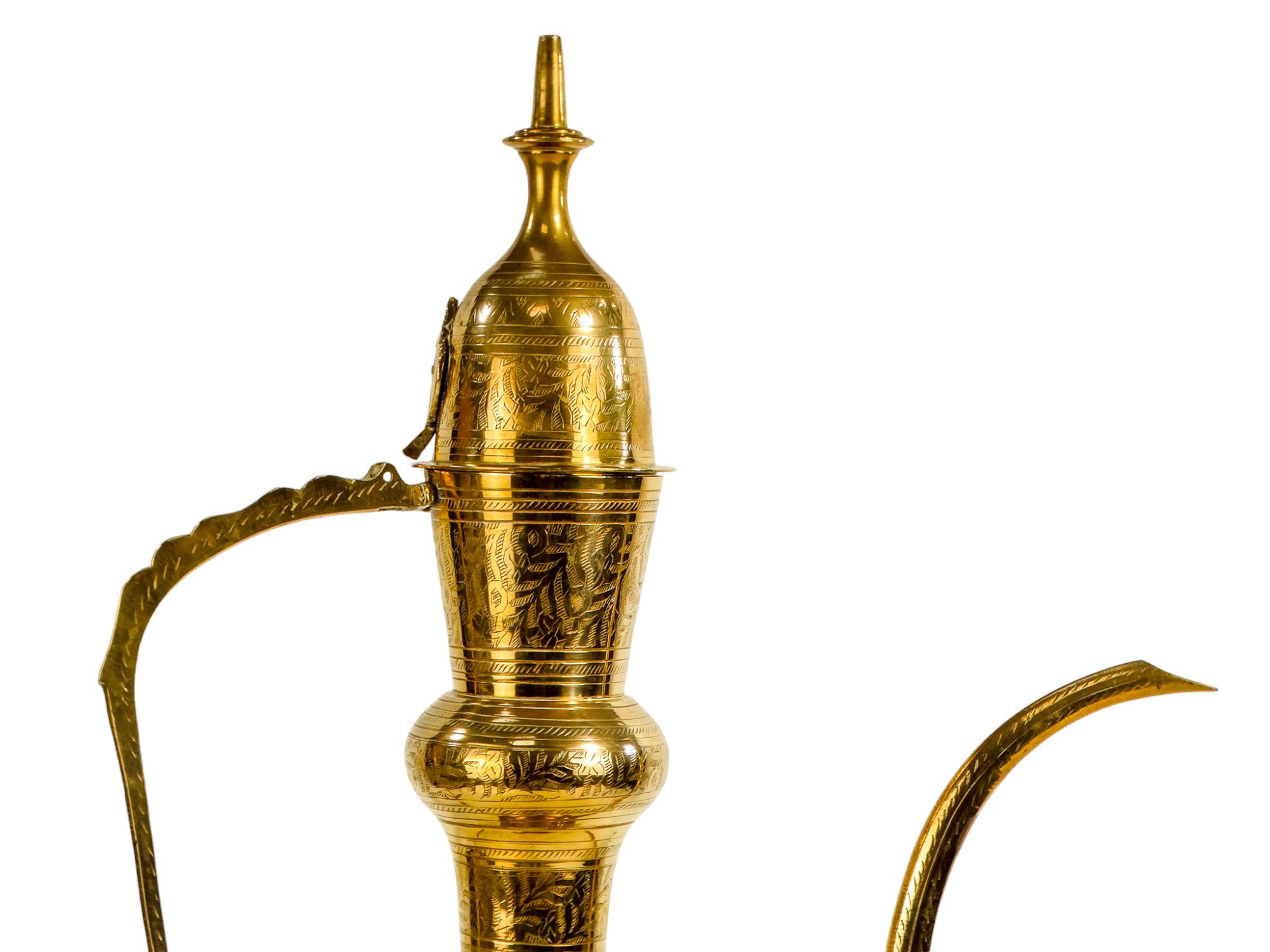 A 20th century Indian brass coffee pot - with incised foliate decoration, 66cm high - Image 3 of 7