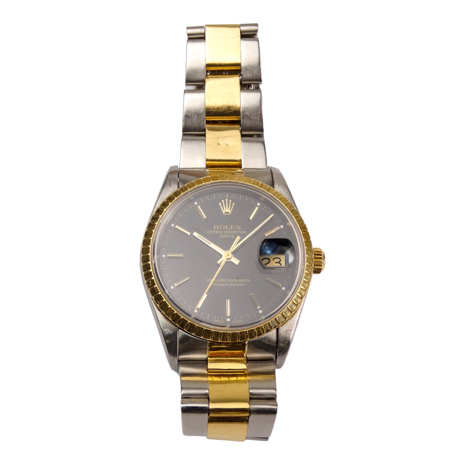 A Rolex Oyster Perpetual Datejust automatic wristwatch chronometer - the black dial with gold - Image 3 of 7