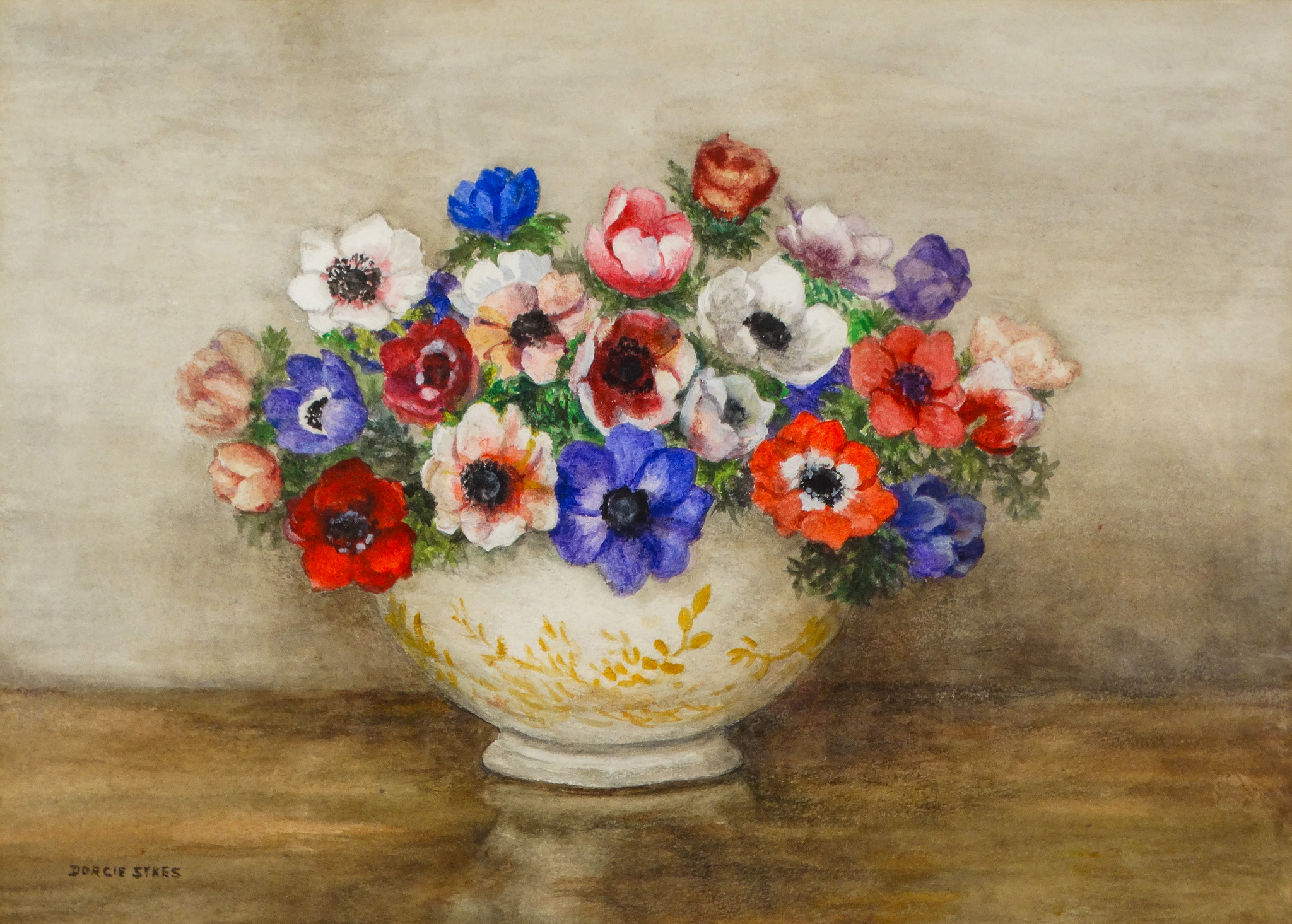 # Dorcie SYKES (1908-1998) Still Life Flowers Watercolour Signed lower left Framed and glazed