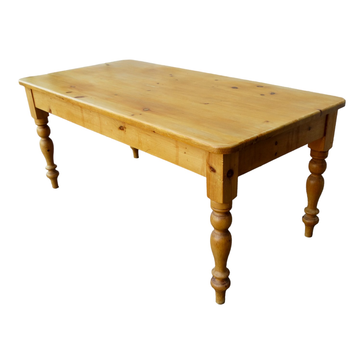 A 20th century pine kitchen table - with a rectangular plank top and raised on turned legs, 182 x 90 - Image 2 of 6