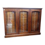 A late Victorian mahogany collector's cabinet - with an arrangement of three arched glazed panel