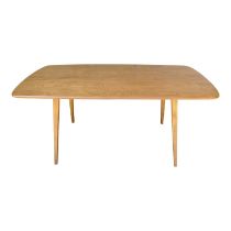 An Ercol elm dining table - Windsor model 382, with rounded corners, on splayed square tapering