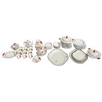 An extensive Shelley Art Deco dinner and tea service - decorated in orange and black on a white