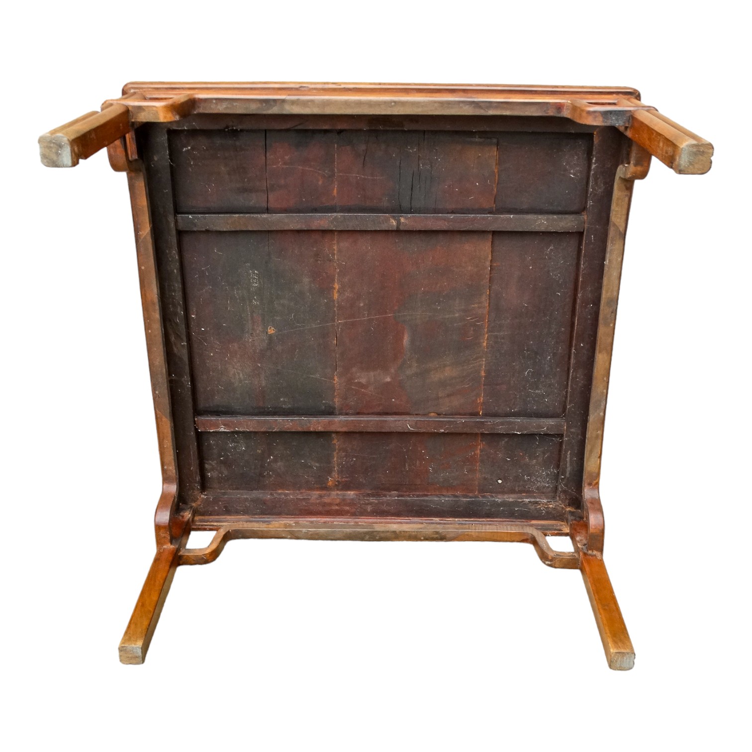 A late 19th century Chinese oriental hardwood low table - the square panelled top above cluster - Image 6 of 6