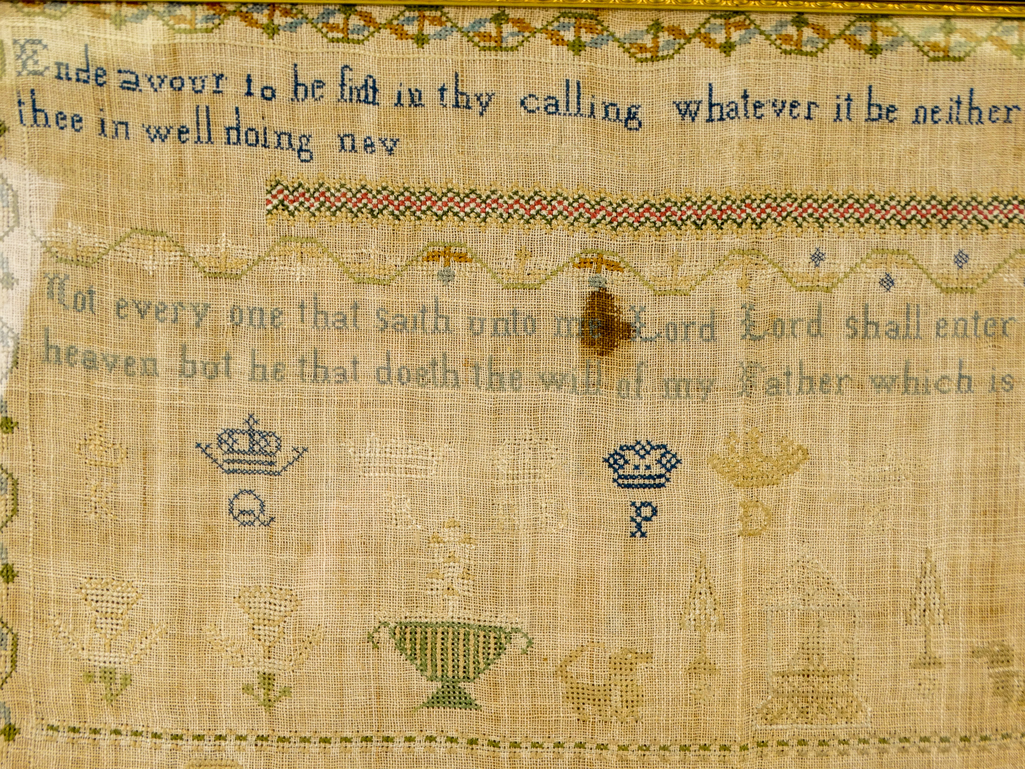 An early 19th century sampler - Maria Clayton, dated 6th October 1811, of typical form with cottage, - Image 4 of 6