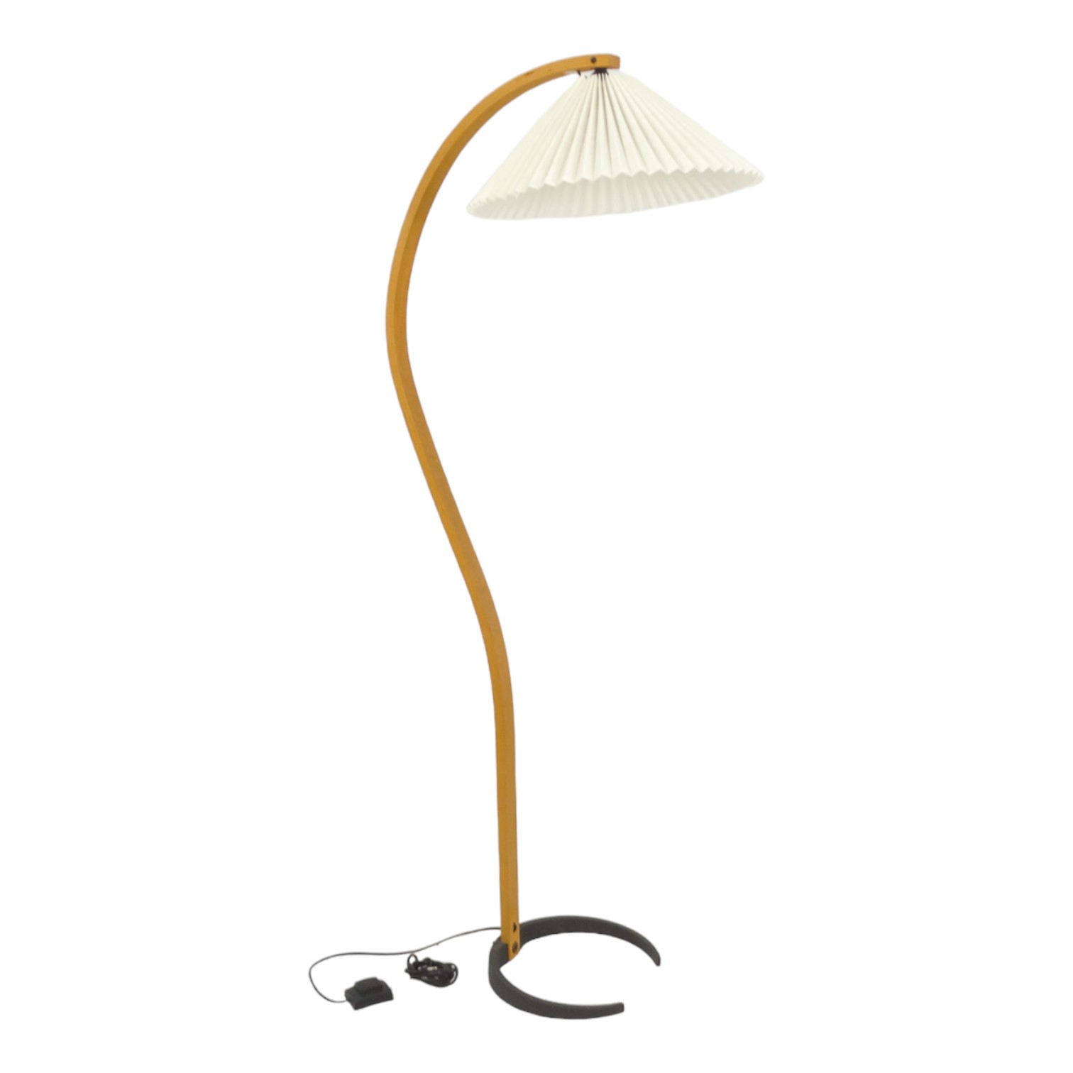 A contemporary Danish floor lamp by Mads Caprani - stamped to iron base, laminated wood stem,