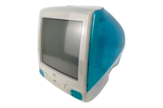 A vintage Apple iMac - turquoise and clear colourway, together with mouse, lead and instruction - Image 2 of 6