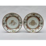 A pair of Chinese famille verte dishes with monogram of Louis Bernaert, accountant of the Ostend Com