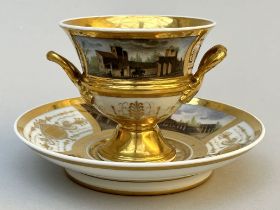 Cup and saucer in gilt porcelain 'grand tour', Paris 19th century