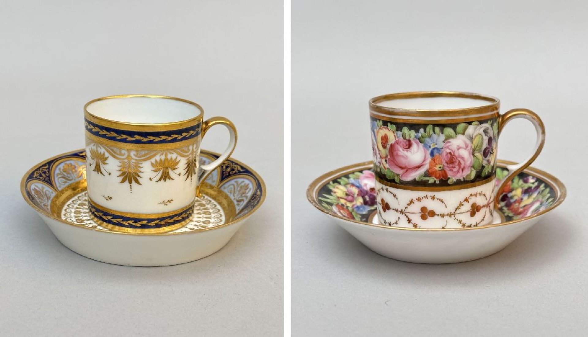 Lot: 4 bags and saucers in Empire porcelain, including two by Pouyat et Russinger (*) - Image 3 of 6