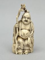 Japanese okimono 'Hotei', Meiji period - signed