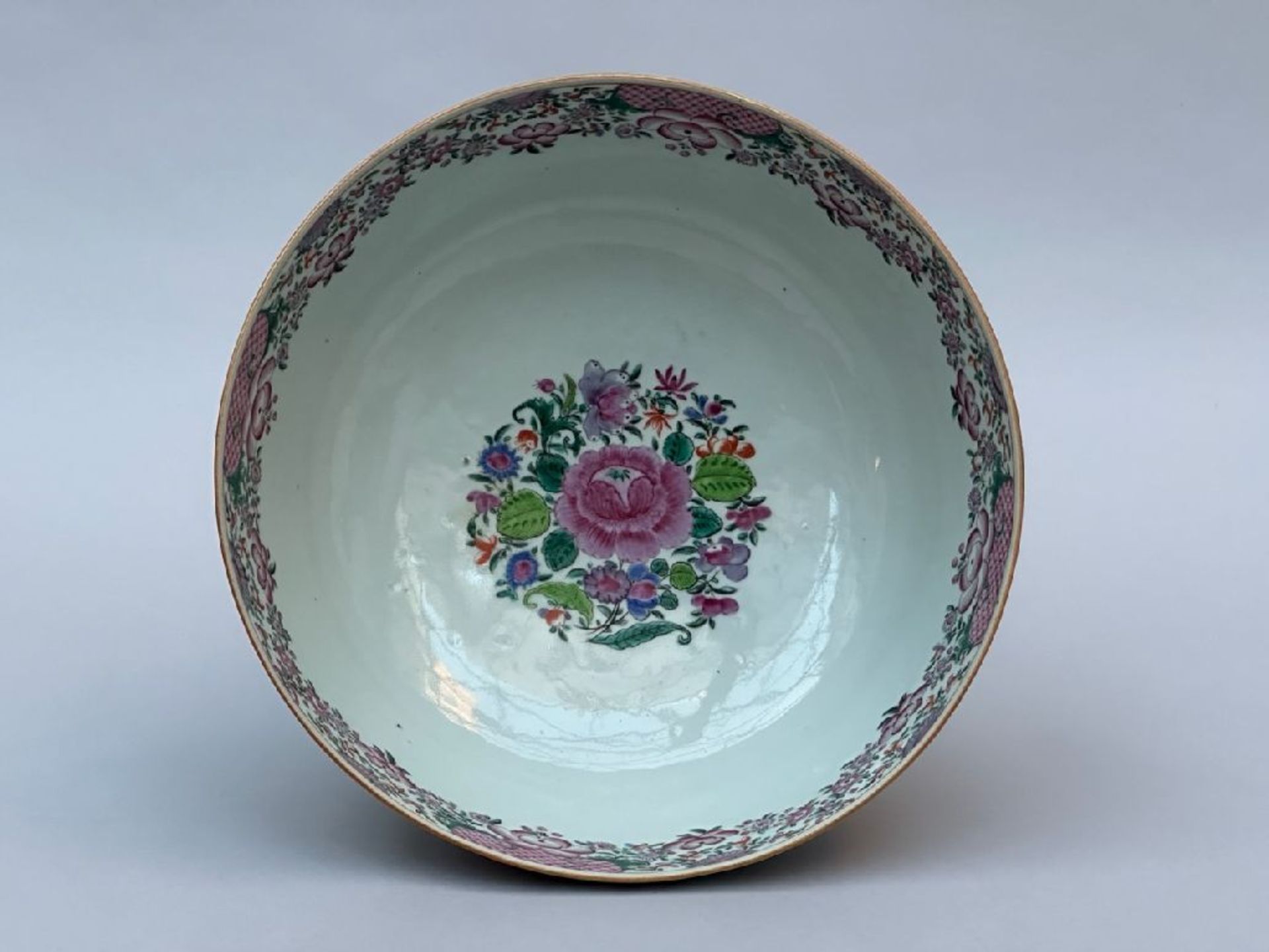 A large Chinese famille rose punch bowl 'flowers', 18th century - Image 4 of 8