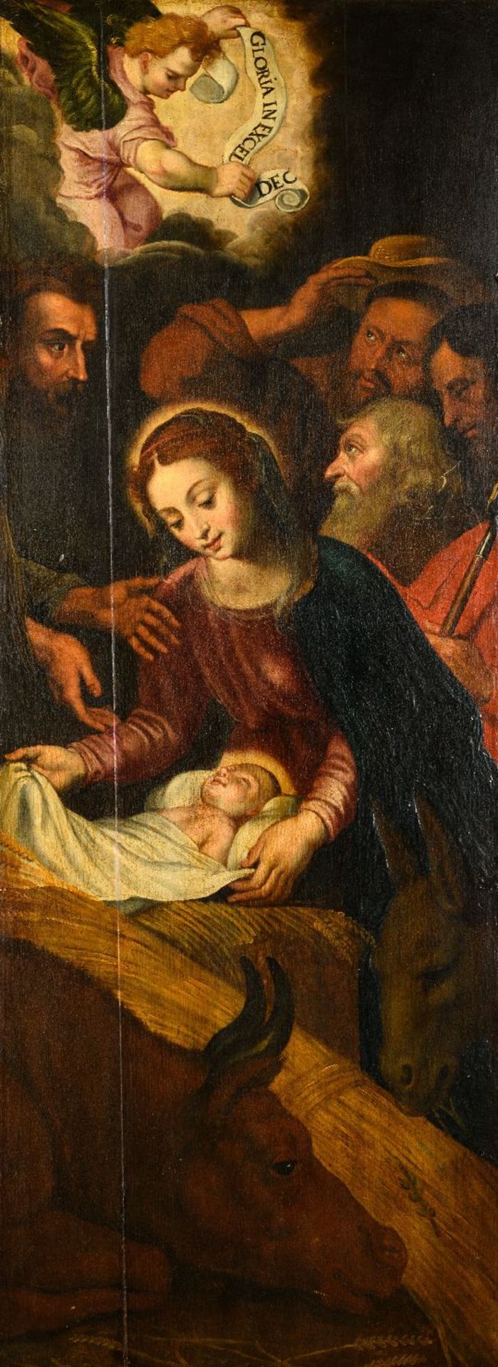 Side panel of a triptych 'Nativity and grisaille', 17th century