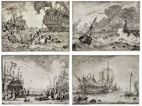 Ludolf Bakhuizen: series of 4 engravings 'harbor and maritime scenes'