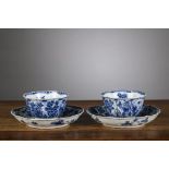 A pair of cups and saucers in Chinese blue and white porcelain, Kangxi period (*)